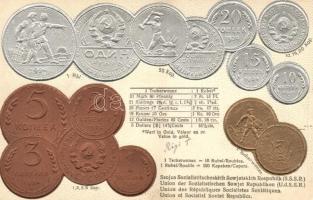 Union of Socialist Soviet Republic (USSR) - set of Soviet coins, currency exchange chart. Walter Erhard Emb. litho (EK)