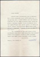 1979 Keresztury Dezső (1904-1996) író, lapszerkesztő saját kezű aláírása egy Szilágyi Dezső (1922-2010) bábművésznek, az Állami Bábszínház igazgatójának szóló gépelt levélen, borítékkal.