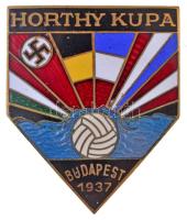 1937. Horthy Kupa - Budapest 1937 zománcozott fém jelvény, hátoldalán HAWEL P BPEST HOLLÓ U 15. gyártói jelzéssel (30x37mm) T:1-,2 Hungary 1937. Horthy Cup - Budapest 1937 enamelled metal badge with HAWEL P BPEST HOLLÓ U 15. makers mark on back (30x37mm) C:AU,XF