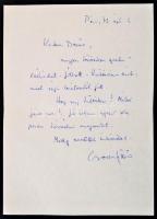 1972 Csorba Győző (1916-1995) Kossuth-díjas költő, műfordító saját kézzel írt sorai és aláírása egy ...