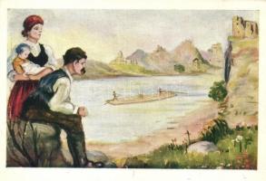 Vágvölgy, Povazie; Vág völgye, vize fája, magyar vágya. Kiadja a Magyar Nemzeti Szövetség / Hungarian irredenta art postcard. s: Márton L. - Nógrády Magda