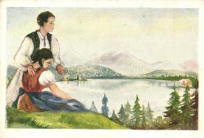 Tátra, Csorba tó. Kiadja a Magyar Nemzeti Szövetség / Strbské Pleso / Hungarian irredenta art postcard. s: Nógrády Magda (fa)