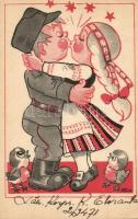 Finnish military and folklore romantic art postcard. Postikortti Sarja, Maija ja Kalle (EK)