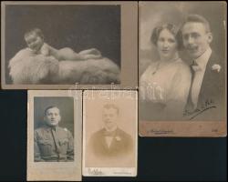 cca 1880-1900 9 db keményhátú fotó, közte katonai, 11×6,5 és 10×16 cm közötti méretekben