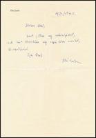 1977 Illés Endre (1902-1986) író, drámaíró, műfordító, műkritikus, könyvkiadó igazgatónak az üdvözlő sorai és aláírása egy Szilágyi Dezső (1922-2010) bábművésznek, az Állami Bábszínház igazgatójának szóló levélen, borítékkal