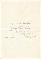 1983 Zolnay László (1916-1985) régész, muzeológus üdvözlő sorai és aláírása egy Szilágyi Dezső (1922-2010) bábművésznek, az Állami Bábszínház igazgatójának szóló levélen, borítékban