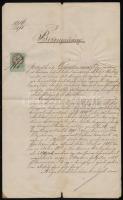 1871 Debrecen, Házassági bizonyítvány, Kovács Lajos debreceni polgármester aláírásával, szárazpecséttel, 50 kr okmánybélyeggel