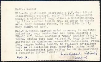 1977 B. Pápa Relli (1917-1984) írónő gépelt sorai és saját kezű aláírása egy Szilágyi Dezső (1922-2010) bábművésznek, az Állami Bábszínház igazgatójának szóló levélen, borítékkal
