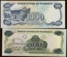 Nicaragua 1985-87. 1000C, 500C 100.000C fny-sal T:I