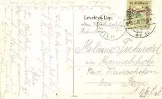 Trencsén, Trencín; híd és vár / bridge, castle + Zsolna-Pozsony vasúti pecsét