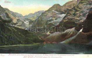 Tátra, Morskie oko ku Rysom / A Nagy Halas-tó a Tengerszem csúcs felé. Feitzinger Ede 1905. No. 840. / Der Große Fischsee gegen die Meeraugspitze / lake, mountain peak + vasúti pecsét (EK)