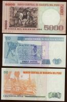 Peru 1985.6.21. 5000S + 1987.6.26. 10I, 50I, 100I, 500I + 1988.6.28. 1000I T:I