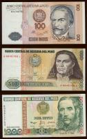 Peru 1985.6.21. 5000S + 1987.6.26. 10I, 50I, 100I, 500I + 1988.6.28. 1000I T:I
