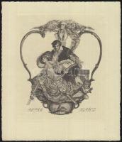 Franz von Bayros (1866-1924): Erotikus ex libris Alpár Ignácz. Heliogravúr, papír, jelzés nélkül, 12×9 cm.