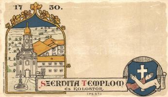 Budapest, Szervita templom és kolostor. Anno 1750. Geittner és Rausch kiadása, művészlap, litho