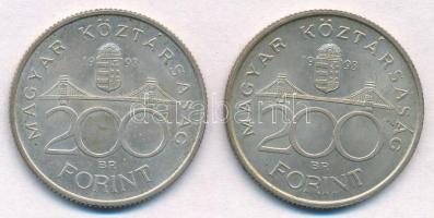 1993. 200Ft Ag "MNB" (2x) T:2 patina