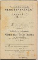 1872 Pestvárosi Elemi Népiskolai Rendszabályzat és Értesítő könyvecske. Pest Rudnyánszky A.-ny., mag...
