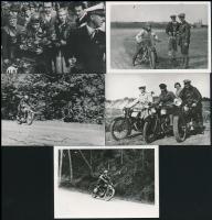 cca 1931-1948 Motorversenyek és motorversenyzők: Fergus Anderson (1909-1956) brit motorversenyző , Zamecsnik Tivadar, stb., 5 db fotó, hátoldalon feliratozva, utólagos előhívás, 6,5×8,5 cm