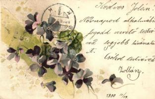 1900 Floral greeting art postcard, litho (EK)