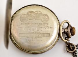 Ezüst zsebóra IWC számlappal, tokkal, Tavanes szerkezettel. Ezüst lánccal. Javításra szorul / Silver...