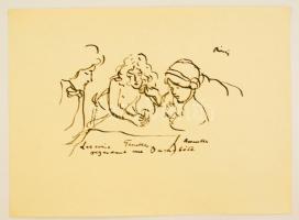 Rippl-Rónai József (1861-1927): Tanakodó családtagok. Cinkográfia, papír, jelzett a cinkográfián, 26×35 cm (1913 Fünfzig Handzeichnungen mappából)