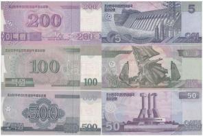 Észak-Korea 2002. 5W + 10W + 50W + 2008. 100W + 200W + 500W + 1000W + 2000W + 5000W mindegyik "...