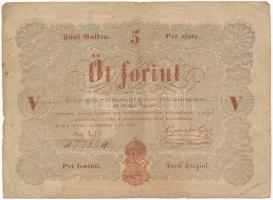 1848. 5Ft Kossuth bankó vörösesbarna T:III- kis szakadás Adamo G109