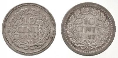 Hollandia 1917. 10c Ag + 1935. 10c Ag "I. Vilma" T:2-,2
Netherlands 1917. 10 Cents Ag + 1...