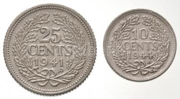 Hollandia 1941. 25c Ag + 1944. 10c Ag "I. Vilma" T:1-
Netherlands 1941. 25 Cents Ag + 194...