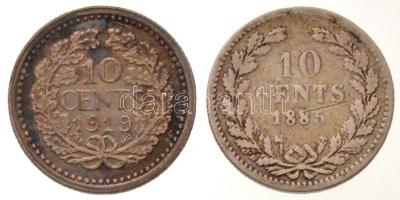 Hollandia 1885. 10c Ag "III. Vilmos" + 1919. 10c Ag "I. Vilma" T:3,2 patina
Net...
