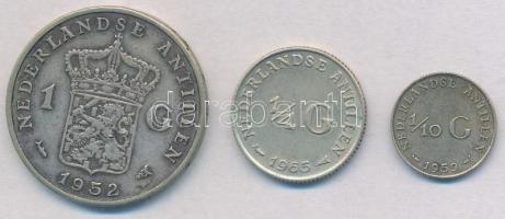 Holland-Antillák 1952. 1G Ag + 1959. 1/10G Ag + 1965. 1/4G Ag "Julianna" T:2
Netherlands ...