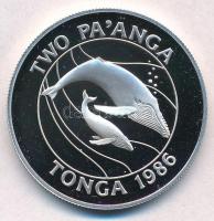 Tonga 1986. 2P Ag "Hosszúszárnyú bálna" T:PP felületi karc Tonga 1986. 2 Pa'anga Ag "Humpback whale" C:PP slightly scratched Krause KM#121