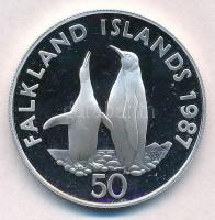 Falkland-szigetek 1987. 50p Ag Királypingvinek T:PP felületi karc Falkland Islands 1987. 50 Pence Ag King Pengiuns C:PP slightly scratched Krause KM#25a