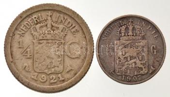 Holland Kelet-India 1907. 1/10G Ag + 1921. 1/4G Ag T:2,2- Netherlands East Indies 1907. 1/10 Gulden Ag + 1921. 1/4 Gulden Ag C:XF,VF