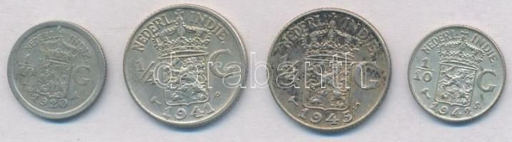 Holland Kelet-India 1920. 1/10G Ag + 1941. 1/4G Ag + 1942S 1/10G Ag + 1945S 1/4G Ag T:2 Netherlands East Indies 1920. 1/10 Gulden Ag + 1941. 1/4 Gluden Ag + 1942S 1/10 Gulden Ag + 1945S 1/4 Gulden Ag C:XF