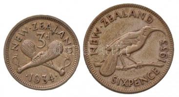 Új-Zéland 1933. 6p Ag + 1934. 3p Ag "V. György" T:2,2-
New Zealand 1933. 6 Pence Ag + 193...