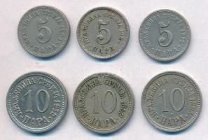 Szerbia 1883-1912. 5p Cu-Ni (3xklf) + 10p Cu-Ni (3xklf) T:2
Serbia 1883-1912. 5 Para Cu-Ni (3xdiff)...