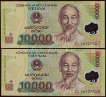 Vietnam dátum nélkül 10.000D (2x) egymásutáni sorszámokkal, feltehetően nem kiadott bankjegyek! T:I