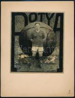 cca 1920 Kerny István (1879-1963) budapesti fotóművész hagyatékából vintage fotómontázs, a korszak híres focistájáról, 15x16,5 cm, karton 26x20 cm