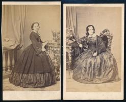 cca 1859 Női divat, Mayer György fényképíró pesti műterméből 2 db vizitkártya méretű fénykép, 10,5x6,5 cm