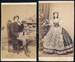 cca 1860 Mayer György fényképíró pesti műterméből 2 db vizitkártya méretű fénykép, 10,5x6,5 cm