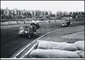 cca 1948 Motorverseny és a verseny utáni felvonulás Budapesten, 5 db vintage negatívról készült mai ...