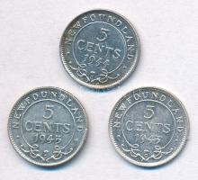 Kanada / Új-Fundland 1943C-1945C 5c Ag "VI. György" (3xklf) T:2
Canada / Newfoundland 194...