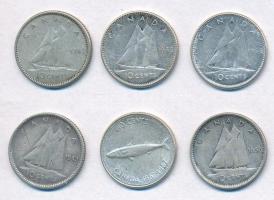 Kanada 1943-1967. 10c Ag (6xklf) T:2,2-
Canada 1943-1967. 10 Cents Ag (6xdiff) C:XF,VF