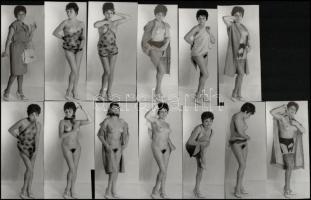 cca 1969 Kendős produkció, szolidan erotikus felvételek, 13 db vintage fotó, 12x5 cm