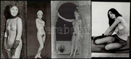 cca 1972 Válogatás különféle portfóliókból, szolidan erotikus felvételek, 7 db vintage fotó, 16,5x7 cm és 23,5x14 cm között
