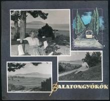 1960 Balaton, 38 db fotó kartonra ragasztva, köztük Balatongyörök, Keszthely, Sümeg, 6x9 és  18x11,5...