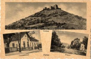 Torna, Turna nad Bodvou, Turnau; várrom, vasútállomás, Fő utca. Özv. Glanc Lipótné kiadása / castle ruins, railway station, street