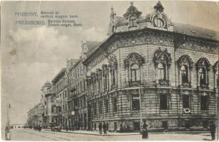 Pozsony, Pressburg, Bratislava; Baross út, Osztrák-magyar bank / street view with Austro-Hungarian bank (Rb)