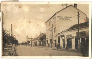 1938 Galánta, Galanta; utcakép, Stern Adolf bútorraktára, dohánybolt, Weisz M. üzlete, Szlovák Népbank / street view with shops and Slovakian bank. Foto Luna (felületi sérülés / surface damage)
